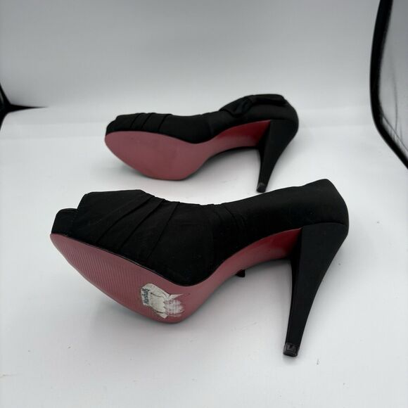Paris Hilton High Heels Pumps Womens Size 9 Regal Black Peep Toe Bows Ruffles C2 - Picture 10 of 10